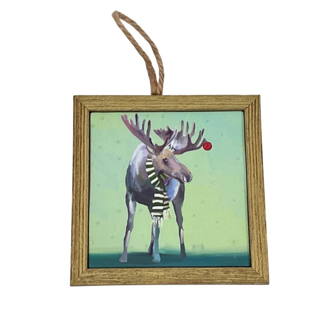 Greenbox MOOSE Artwork Embellished Wooden Framed Ornament 3 x 3”